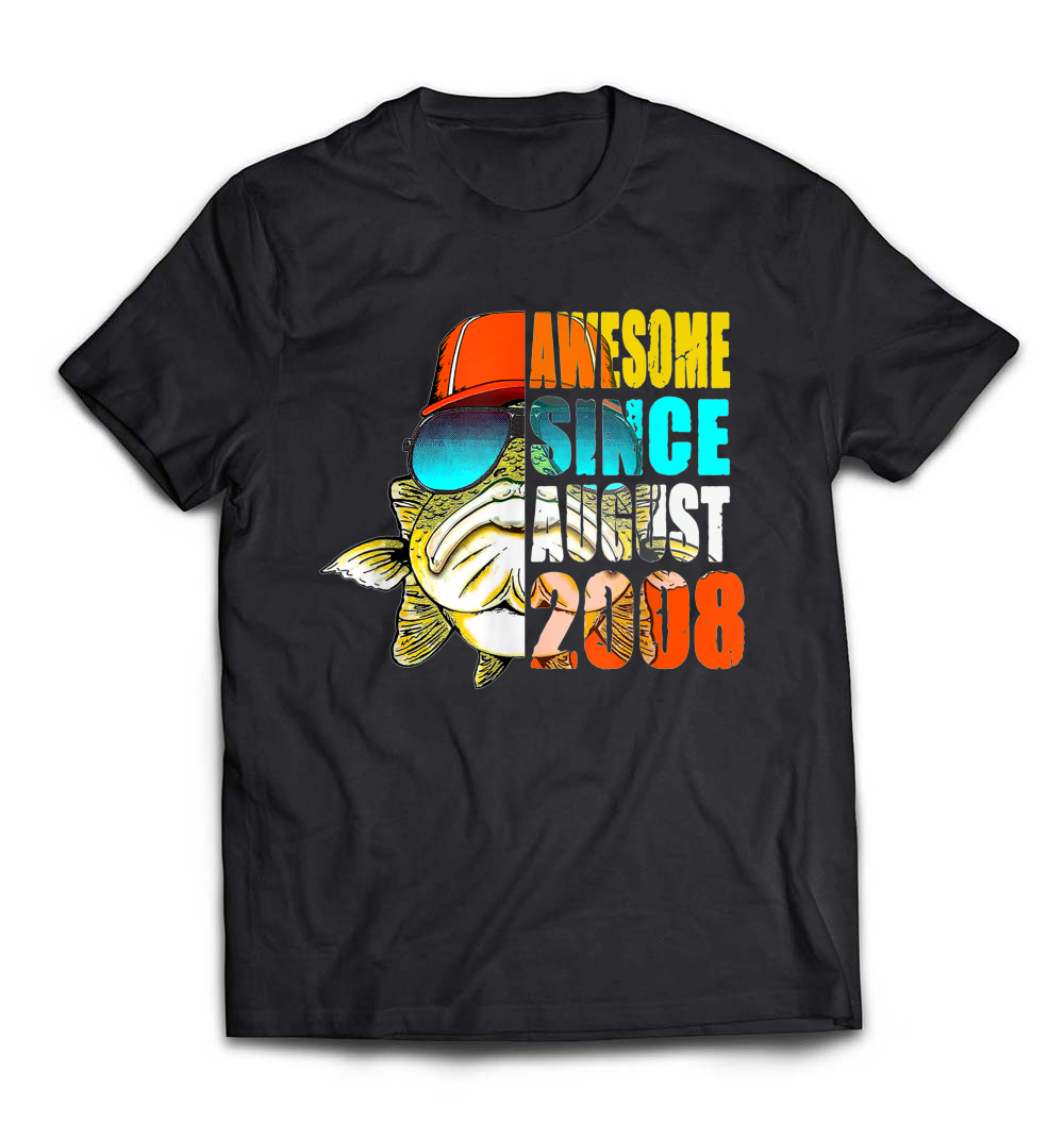 Awesome Since August 2008 T-Shirt: A Perfect Fishing Gift for 11th Birthday